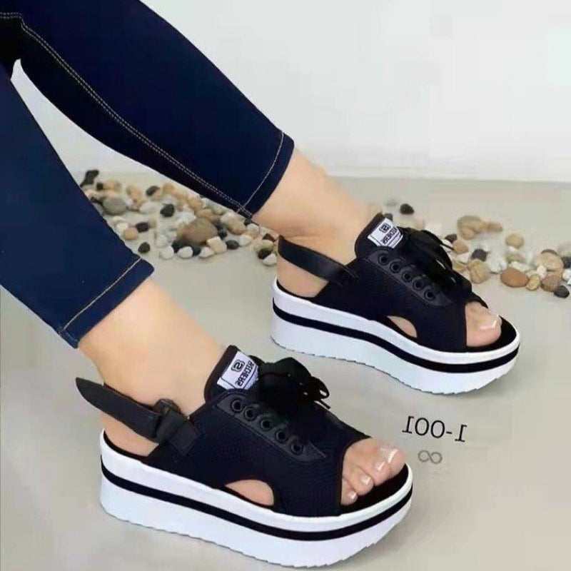 Foreign Trade Independent Station Plus Size Sandals Women's Summer European And American New Thick-soled Fish Mouth Velcro Casual Beach Shoes