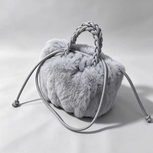 Women's Fluffy Pumpkin Handbag with Braided Handle