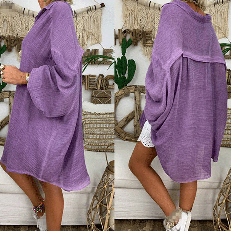 Women's Clothing 2023 Spring And Summer New Amazon Solid Color Button Long-sleeved Loose Casual Shirt Women's Top