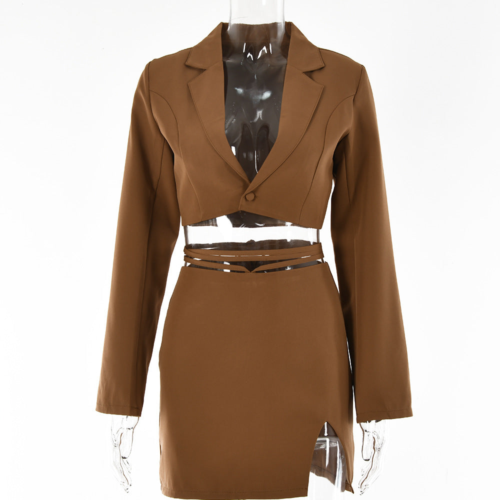 Summer Hot Sale New OL Suit Female Fashion Sexy Hot Girl Small Suit Micro-slit Strap Skirt