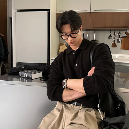 New Fashion Korean Trendy Spring And Autumn Pullover Sweater Handsome Casual Loose Old Money Style Knitted Top