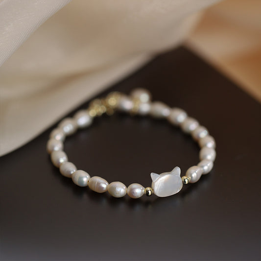 Fashionable Freshwater Pearl Cat Hand Chain Women's Style Beaded Bracelet Elegant Trendy Jewelry Gift Tour Souvenir SL03-72