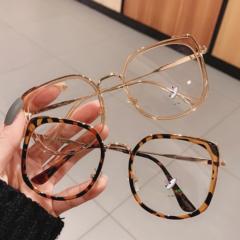 Korean Version Of The Tide Big Frame Square Black Frame Flat Mirror Plain Glasses Shape Black Frame Anti-blue Light Metal Frame Can Be Equipped With Myopia