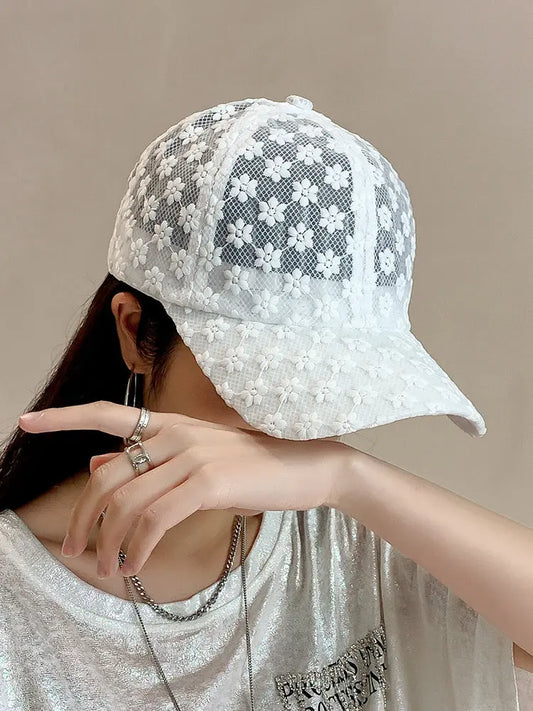 Korean Baseball Cap Women's Sunscreen Hat Summer Lace Flower Breathable Cap Japanese Sunshade All-match Live Goods