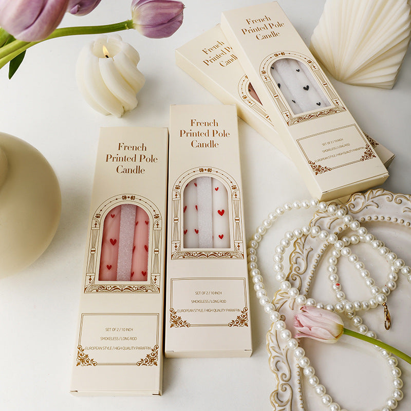 French Long Rod Printed Candle Wholesale Romantic Wedding Valentine's Day Love Long Rod Banquet Smokeless Birthday Candle