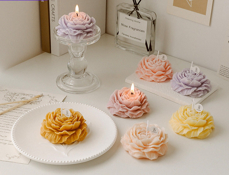 Fashion Peony Flower Shape Aromatherapy Candle Ornaments Living Room Bedroom Simple Decoration Teacher's Day Flower Low Temperature SM