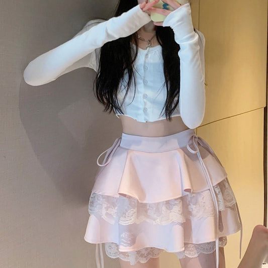 Puffy Bust Pants Skirt Women's Spring And Summer Mesh Stitching High Waist Slimming Cake Skirt Design Sense Niche A- Line Short Skirt