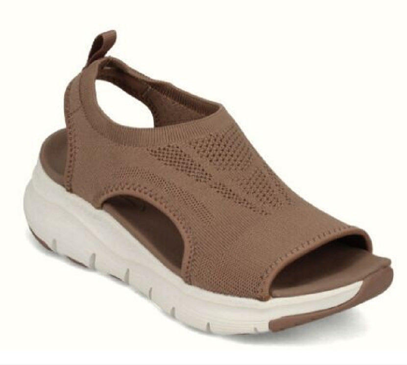 Cross-border Sandals Women's 2021 Summer New Mesh Thick-soled Soft-soled Casual Sports Women's Shoes Flat Flying Woven Fish Mouth Shoes Women