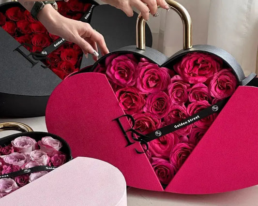 Yitong Portable Lock Heart Gift Box Valentine's Day Rose Heart-shaped Flower Box Floral Flower Arrangement Heart-shaped Gift Box