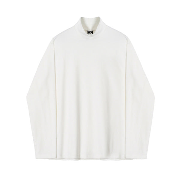 MYQ High Collar Long Sleeve T-shirt Men's Autumn And Winter Korean Style Loose Trendy Pure Cotton Base Shirt Solid Color T-shirt Top