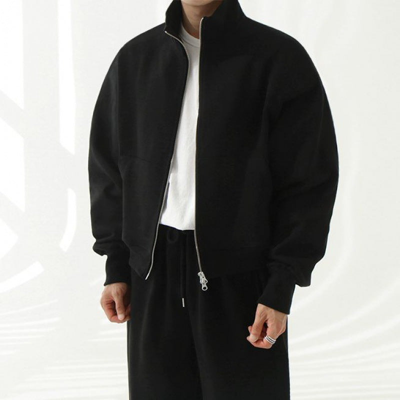MYQ Solid Color Cardigan Sweater Men's Spring New Stand Collar Coat Korean Style Loose Casual Cotton Top