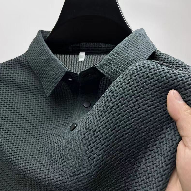 Premium shirt or t-shirt available in black, white, blue, khaki, green, and more – featuring a textured woven pattern, soft breathable fabric, and refined craftsmanship for stylish everyday wear.
