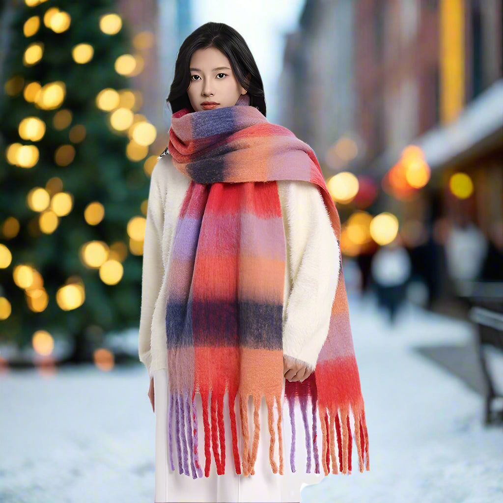 Rainbow Scarf Women's Couple's Plaid All-match AC Same-style Shawl Dual-use Thick Warm Neck Fashionable Color Matching Men's