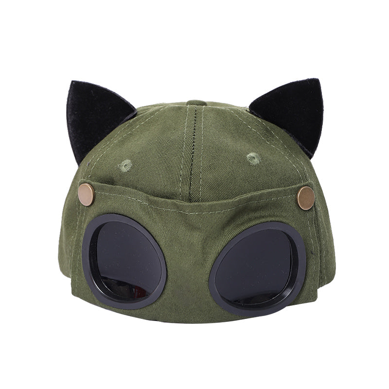 Cute Cat Ears Pilot Hat Glasses Baseball Cap Women's Sunglasses Peaked Cap Men's Big Head Wai Trendy Brand