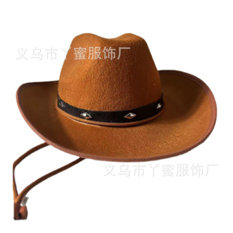 Chapéu de cowboy rosa com rebites Chapéu de cowboy ocidental com rebites Chapéu de feltro rosa