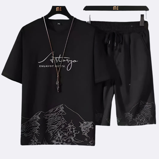 Summer Casual Suit Men's Ultra-thin Quick-drying Ice Silk Short-sleeved T-shirt Sports Shorts Running Two-piece Suit