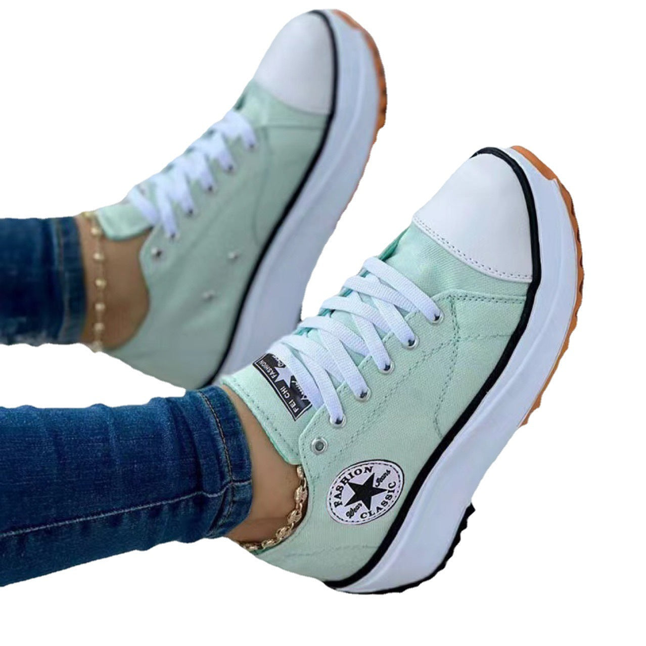 Amazon AliExpress Independent Station Foreign Trade New 2022 Spring Round Toe Canvas Shoes Low-top Thick-soled Single Shoes Spot