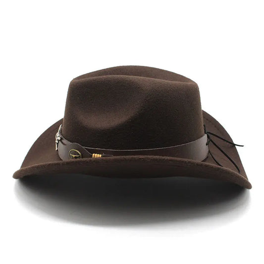 Top Hat Ethnic Style Bullmark Western Cowboy Top Hat Roll Brim Retro Horseback Riding Hat Wool Felt Hat