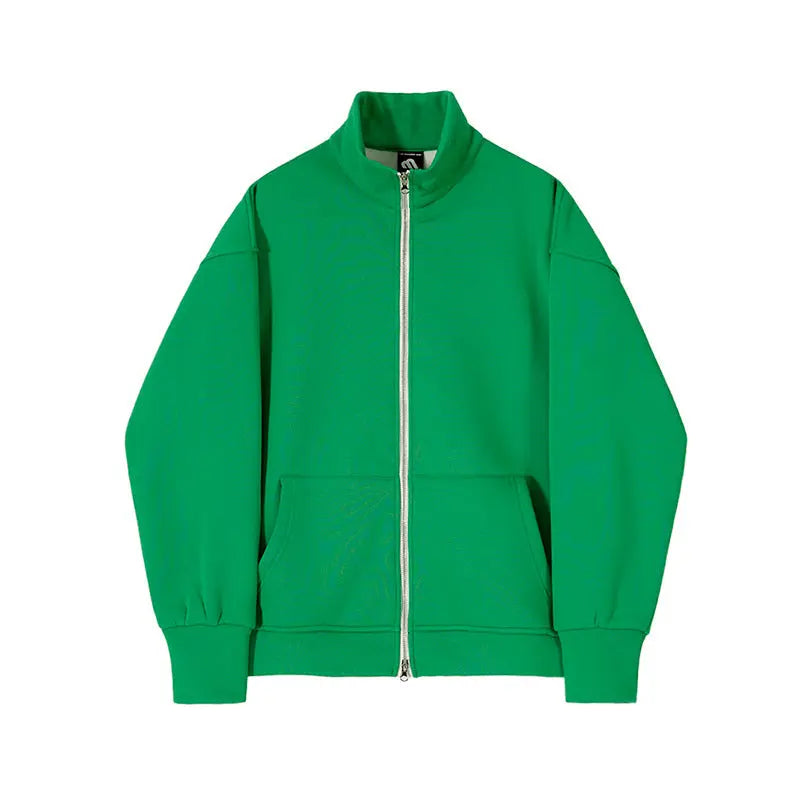 MYQ Solid Color Cardigan Sweater Men's Spring New Stand Collar Coat Korean Style Loose Casual Cotton Top