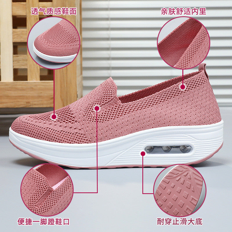 2025 Spring New Women's Shoes Cross-border Temu Slip-on Rocking Shoes Thick Sole Air Cushion Casual Shoes