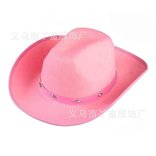 Chapéu de cowboy rosa com rebites Chapéu de cowboy ocidental com rebites Chapéu de feltro rosa