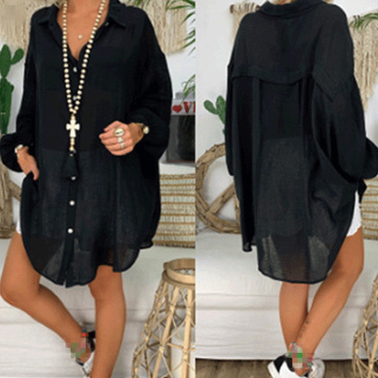 Women's Clothing 2023 Spring And Summer New Amazon Solid Color Button Long-sleeved Loose Casual Shirt Women's Top