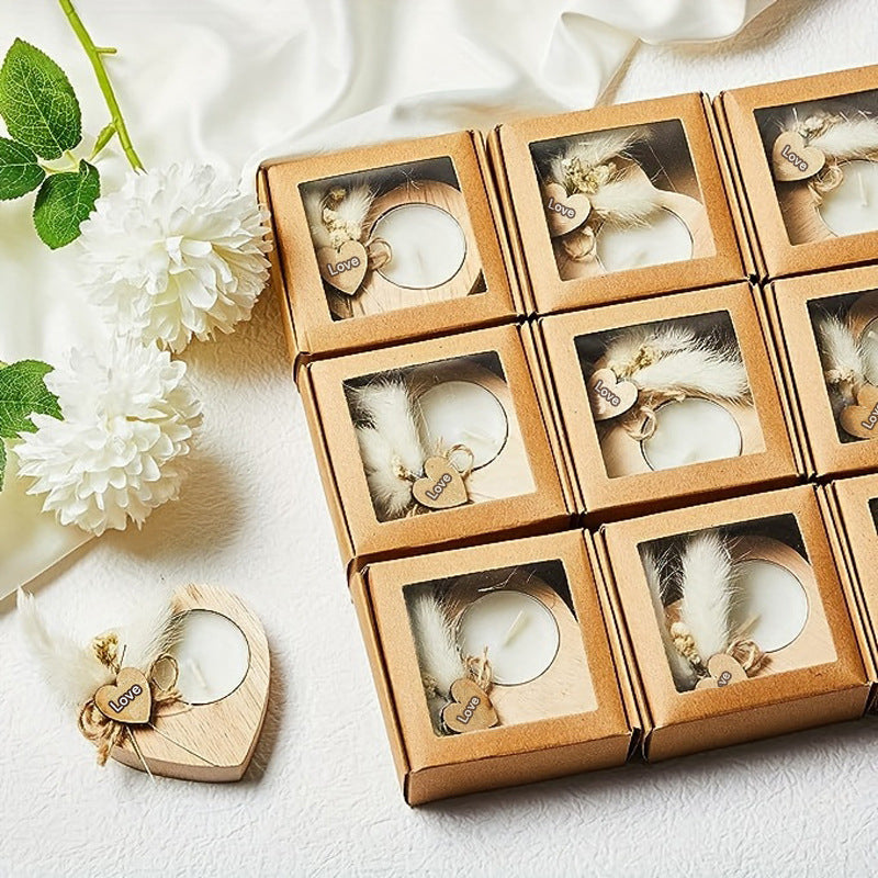 Wooden Love Candle Holder Gift Wedding Commemorative Gift Wooden Candle With Dried Flowers Thanksgiving Day Valentine's Day Wood