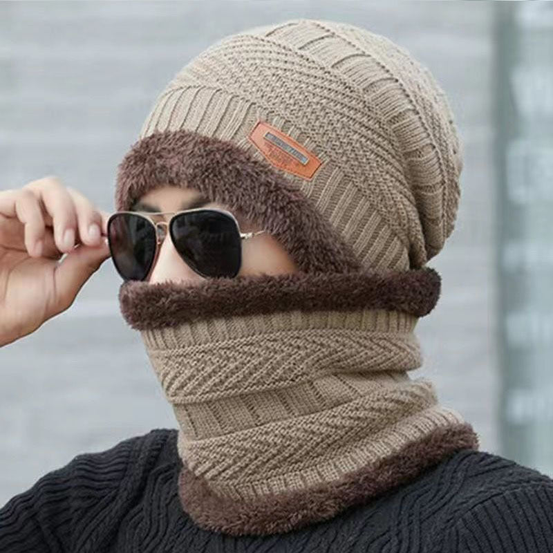 Hat Men's Winter Knitted Wool Hat Fleece-lined Thickened Korean Style Fashionable Warm Cold-proof Cycling Autumn And Winter Men's Cotton Hat