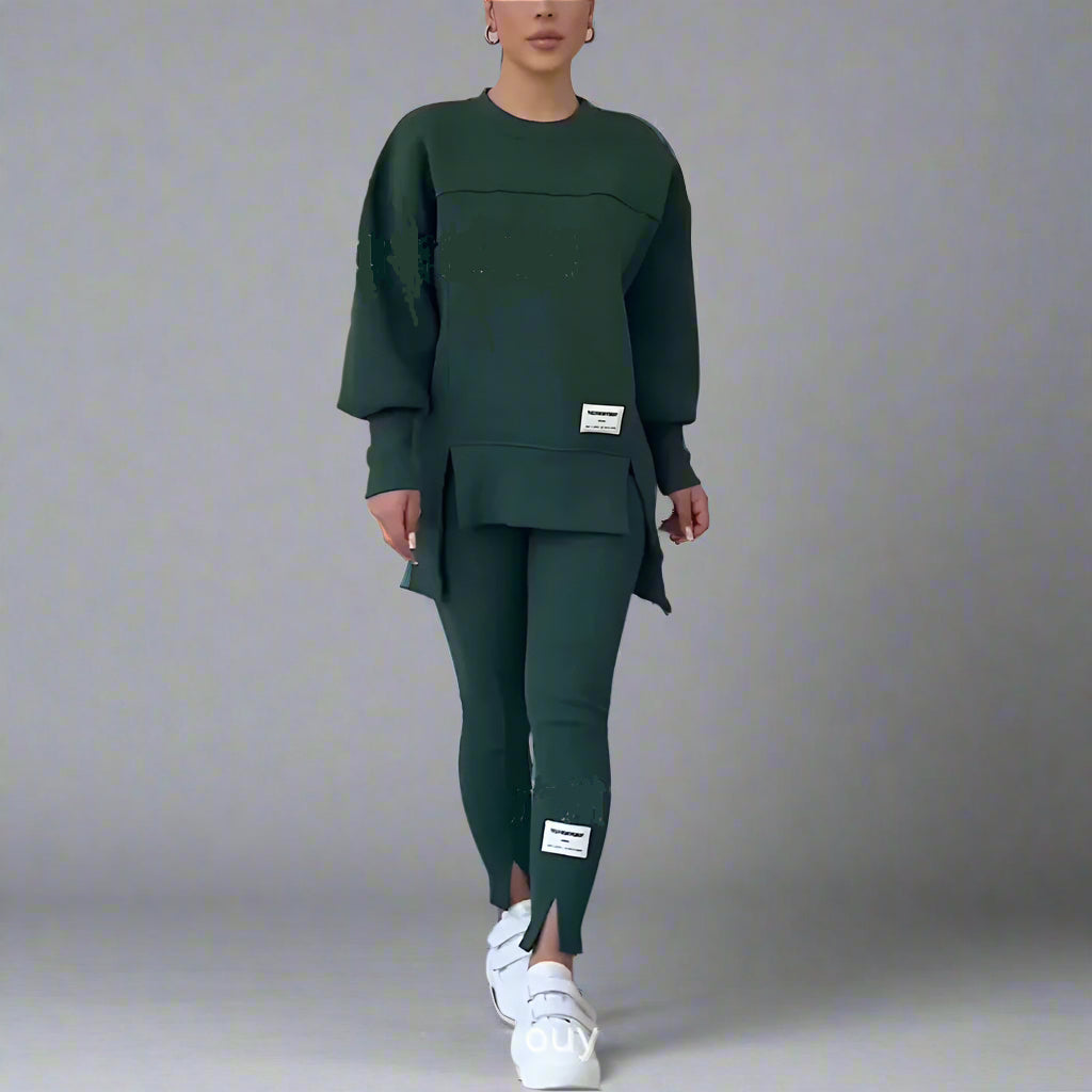Women's Fashion Casual Printing Sweater Pants Suit