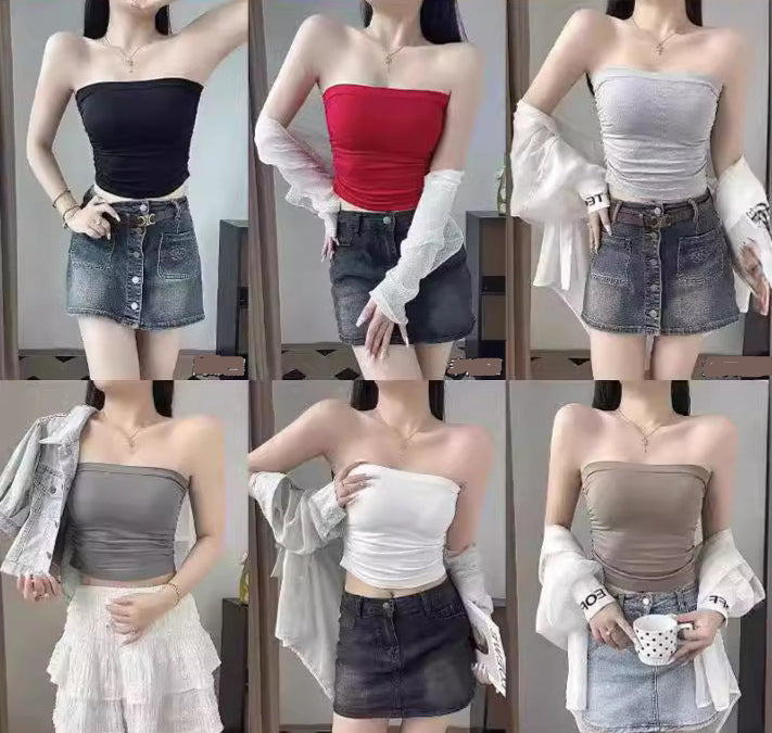 Strapless Vest Women's Strapless Vest Summer Niche Slimming All-match Lightweight Pleated Design Dress Beautiful Back Top