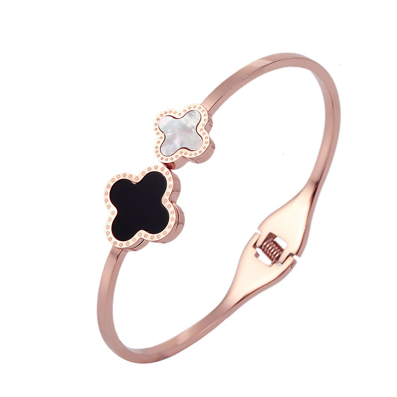 Double Four-leaf Flower Bracelet Women's Japanese And Korean Fashion Rose Gold Bracelet Simple All-match Hand Jewelry Valentine's Day Birthday Gift
