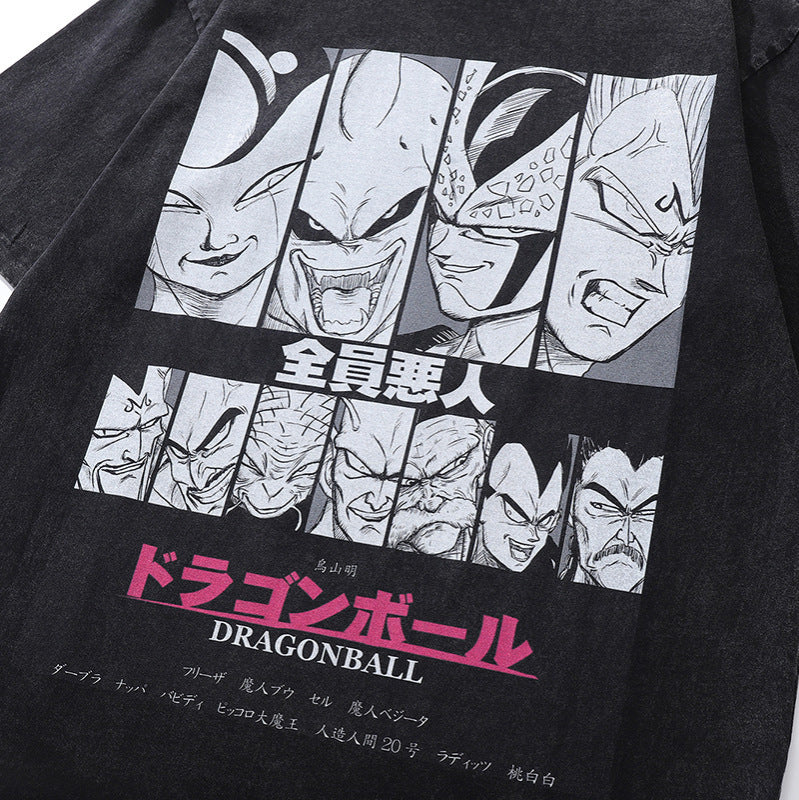 American Cartoon Direct Injection Printing Heavy Small Neckline Washed Distressed Short Sleeve T-shirt Men And Women Retro Half Sleeve Tee