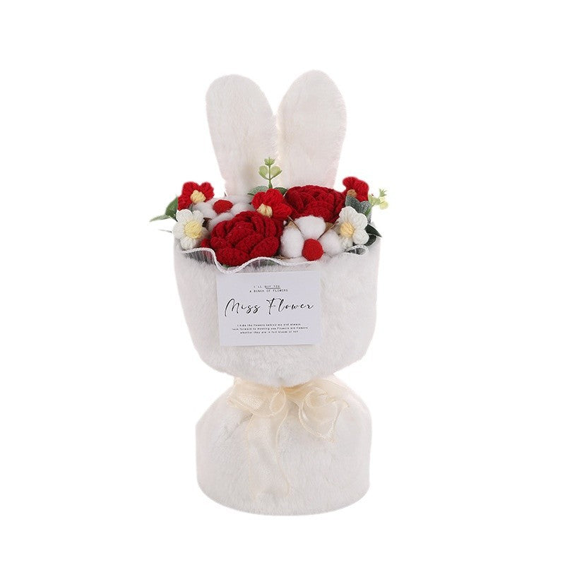 Cartoon Doll Bouquet Plush Knitted Bouquet Rabbit Ears Holding Flower Birthday Gift Atmosphere Decoration Bouquet Wholesale
