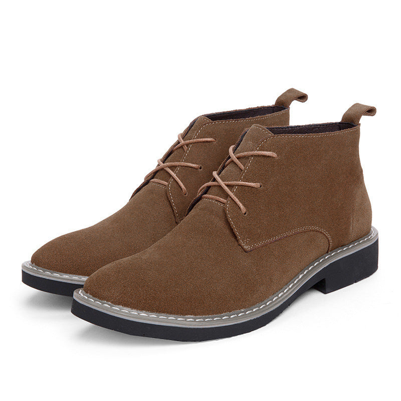 Martin Boots Men's Shoes 2022 Inner Height Boots Mid-top Men's Boots Cowhide Velvet Leather Martin Boots Men's Fashionable High-top Shoes Leather
