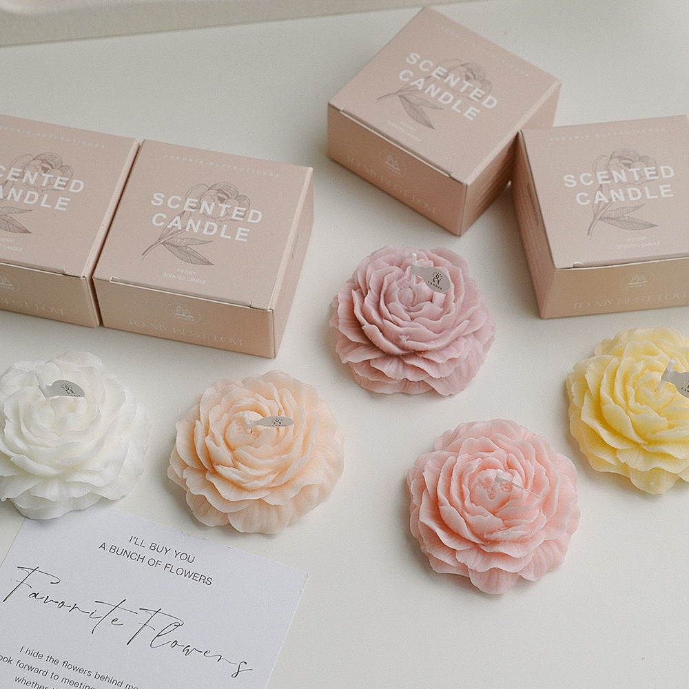 Fashion Peony Flower Shape Aromatherapy Candle Ornaments Living Room Bedroom Simple Decoration Teacher's Day Flower Low Temperature SM