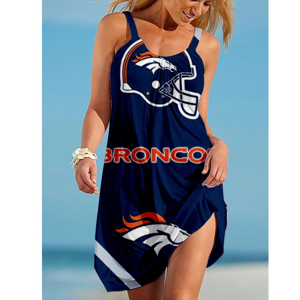2021 European And American Cross-border Urban Women's Casual Sexy 3D Digital Printing NFL Mid-waist Suspender Dress