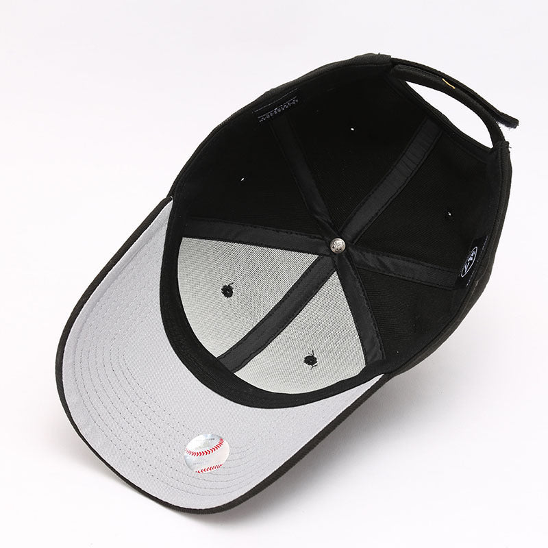 Baseball Hat Men's Hard Top Large Standard Ny Embroidery La Peaked Cap Black Curved Brim Hat Velcro Female Tide