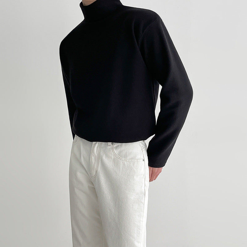 MYQ High Collar Long Sleeve T-shirt Men's Autumn And Winter Korean Style Loose Trendy Pure Cotton Base Shirt Solid Color T-shirt Top
