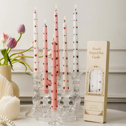 French Long Rod Printed Candle Wholesale Romantic Wedding Valentine's Day Love Long Rod Banquet Smokeless Birthday Candle