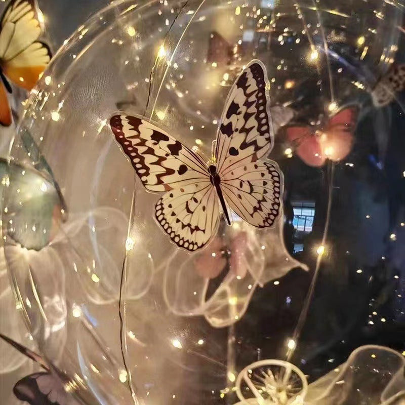 Butterfly With Light Transparent Wave Ball Flashing Light Balloon Valentine's Day Girl Gift Decoration Night Market Stall Toys Wholesale