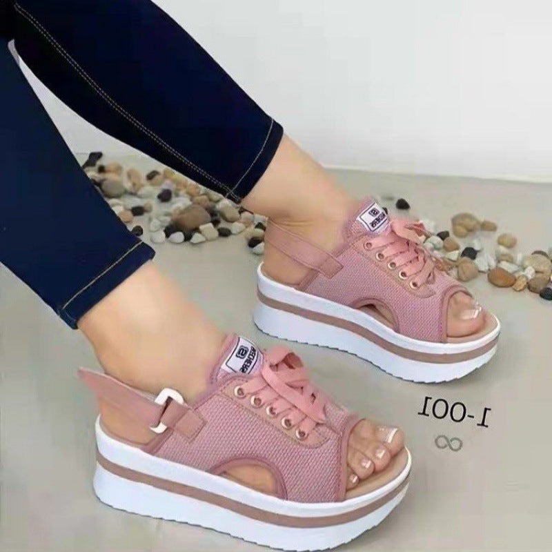 Foreign Trade Independent Station Plus Size Sandals Women's Summer European And American New Thick-soled Fish Mouth Velcro Casual Beach Shoes
