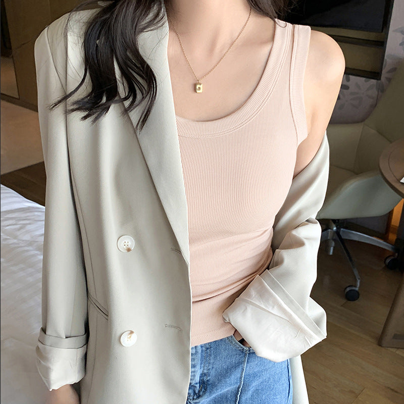 Chic ribbed tank top in black, apricot, white, coffee, and light grey – stylish, breathable, and versatile for everyday wear.