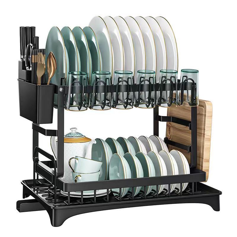 2-Tier Stainless Steel Dish Rack with Drainage System – Modern Kitchen Organizer & Drying Stand