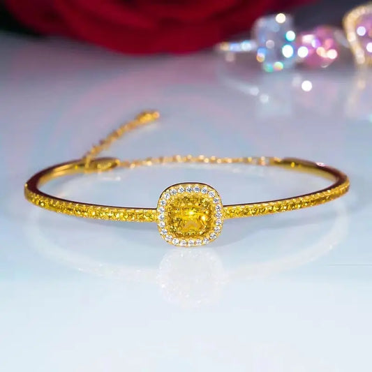 Small Square Sugar Citrine Bracelet Light Luxury Flash Moissanite High-end Sense Exquisite 520 Valentine's Day Gift For Girlfriend