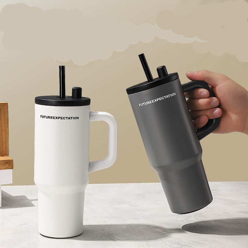 Cross-border 316 Stainless Steel Thermos Cup Large Capacity Handle Straw Cup Portable Straw Car Cup Manufacturers Wholesale