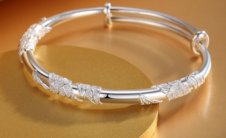 Flowers Genuine Silver 999 Sterling Silver Bracelet Niche Solid Explosion Fashion Bracelet Valentine's Day Gift For Girlfriend