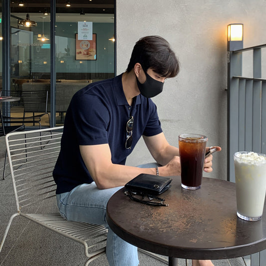 Summer Thin Lapel Polo Shirt Men's Loose Casual Solid Color Short-sleeved Knitted T-shirt