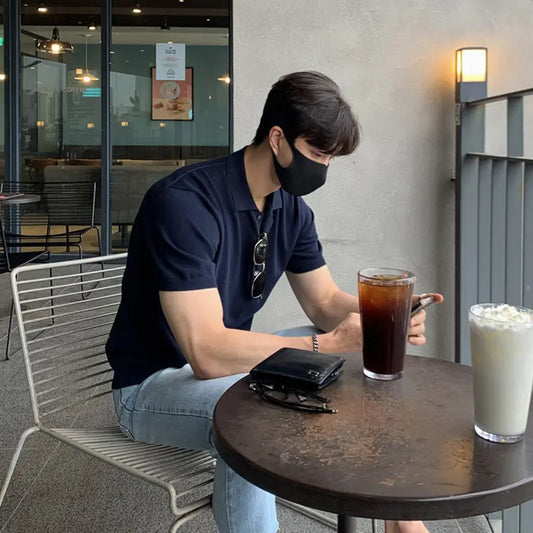 Summer Thin Lapel Polo Shirt Men's Loose Casual Solid Color Short-sleeved Knitted T-shirt