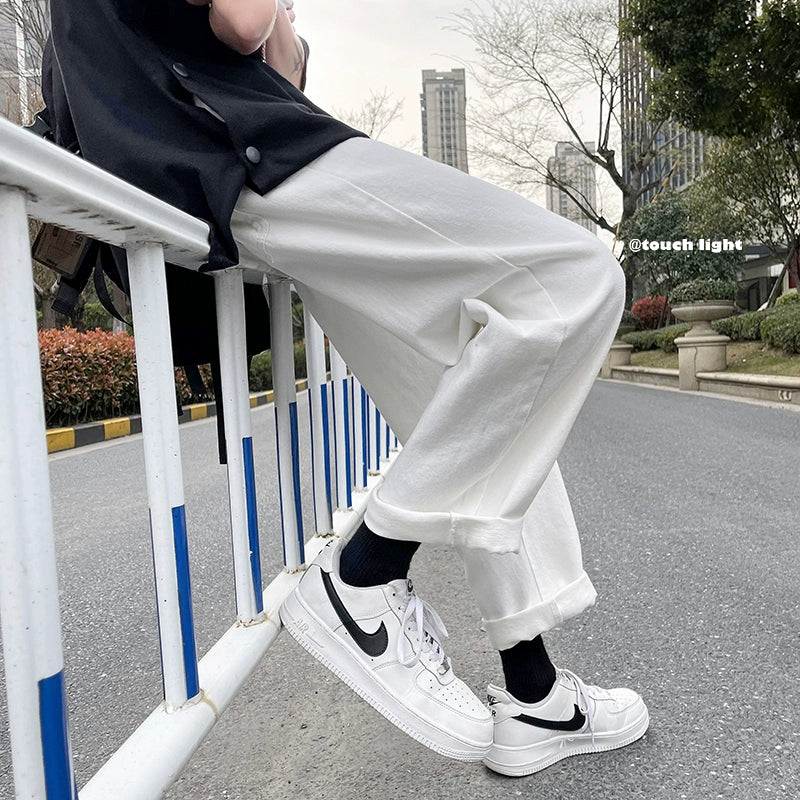 New White Jeans Men's Ins Trendy Brand Loose All-match Wide-leg Pants Casual Straight Pants Men's Spring And Autumn