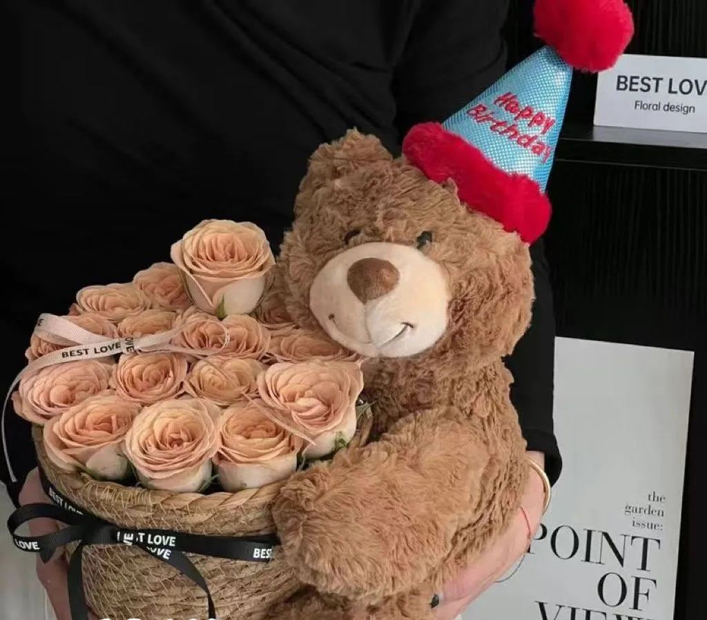 Graduation Gift Eternal Flower Doll Bear Hugging Flower Birthday Gift For Girls Teddy Bear Hugging Bucket For Girls